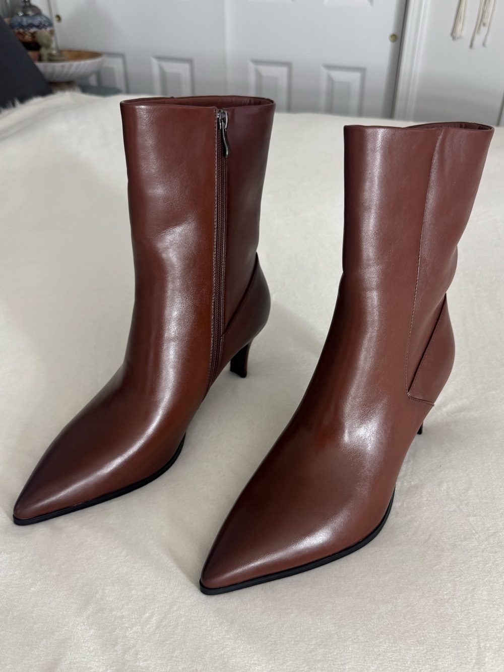 Elegant Pointed Toe, Kitten Heel faux leather booties